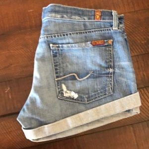 7 For All Mankind Shorts - 7 For All Mankind cuffed distressed midi shorts 7 For All Mankind Shorts - 7 For All Mankind cuffed distressed midi shorts